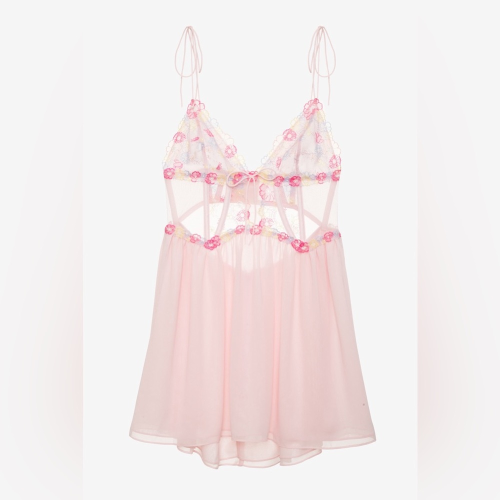 For Love And Lemons Pink Floral Lace Chemise XS NWOT